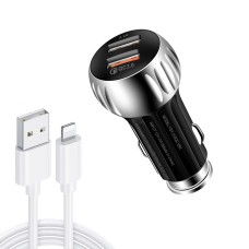 YSY-310QC18W QC3.0 Dual Port USB Car Charger + 3A USB to 8 Pin Data Cable, Cable Length: 1m(Black)