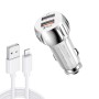 YSY-310QC18W QC3.0 Dual Port USB Car Charger + 3A USB to 8 Pin Data Cable, Cable Length: 1m(White)