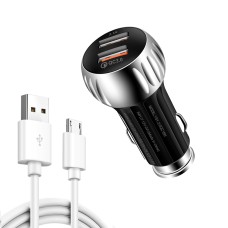 YSY-310QC18W QC3.0 Dual Port USB Car Charger + 3A USB to Micro USB Data Cable, Cable Length: 1m(Black)