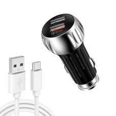 YSY-310QC18W QC3.0 Dual Port USB Car Charger + 3A USB to USB-C / Type-C Data Cable, Cable Length: 1m(Black)