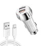 YSY-310QC18W QC3.0 Dual Port USB Car Charger + 3A USB to USB-C / Type-C Data Cable, Cable Length: 1m(White)