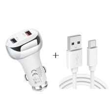 YSY-312 2 in 1 18W Portable QC3.0 Dual USB Car Charger + 1m 3A USB to USB-C / Type-C Data Cable Set(White)