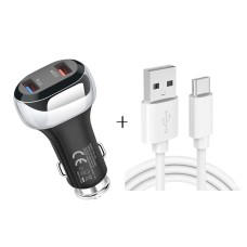 YSY-312 2 in 1 18W Portable QC3.0 Dual USB Car Charger + 1m 3A USB to USB-C / Type-C Data Cable Set(Black)