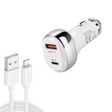 YSY-312PD QC3.0 18W USB + PD 20W USB-C / Type-C Car Charger with USB to 8 Pin Data Cable(White)