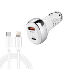 YSY-312PD QC3.0 18W USB + PD 20W USB-C / Type-C Car Charger with Type-C to 8 Pin Data Cable(White)