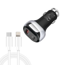 YSY-312PD QC3.0 18W USB + PD 20W USB-C / Type-C Car Charger with Type-C to 8 Pin Data Cable(Black)