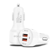 TE-092 36W Dual QC3.0 USB Fast Car Charger(White)