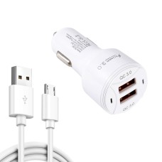 TE-092 36W Dual QC3.0 USB Fast Car Charger + USB в Micro USB набор кабелей данных (белый)