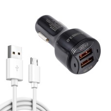 TE-092 36W Dual QC3.0 USB Fast Car Charger + USB to Micro USB Data Cable Set(Black)