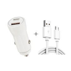 P21 Portable PD 20W + QC3.0 18W Dual Ports Fast Car Charger с USB -набором для кабелей Micro USB (белый)