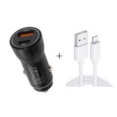 P21 PD 20W USB-C / TYPE-C + QC3.0 18W USB Fast Car Charger с USB-8-контактным набором кабелей данных (Black)