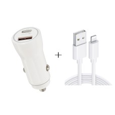 P21 PD 20W USB-C / TYPE-C + QC3.0 18W USB Fast Car Charger с USB-8-контактным набором кабелей данных (белый)