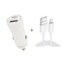 P21 PD 20W USB-C / TYPE-C + QC3.0 18W USB Fast Car Charger с USB-8-контактным набором кабелей данных (белый)