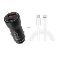 P21 PD 20W USB-C / Type-C + QC3.0 18W USB Fast Car Charger с набором USB-C / Type-C до 8 PIN-кабеля (Black)