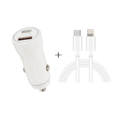 P21 PD 20W USB-C / TYPE-C + QC3.0 18W USB Fast Car Charger с набором USB-C / Type-C до 8 PIN-кабеля (белый)