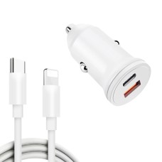 WKN-707 PD 20W USB-C / Type-C + QC 3.0 25W USB Mini Car Charger with USB-C / Type-C to 8 Pin Data Cable, Cable Length: 1m(White)