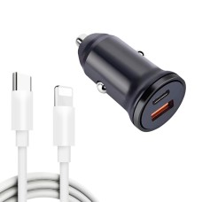 WKN-707 PD 20W USB-C / Type-C + QC 3.0 25W USB Mini Car Charger with USB-C / Type-C to 8 Pin Data Cable, Cable Length: 1m(Black)
