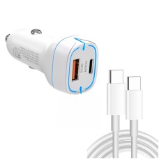38W PD20W + QC3.0 USB CAR Зарядное устройство с кабелем данных Type-C до типа C, длина: 1 м (белый)