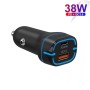 38W PD20W + QC3.0 USB CAR Зарядное устройство с кабелем данных Type-C до типа C, длина: 1 м (черный)