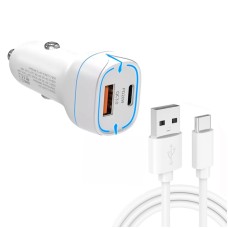 38W PD20W + QC3.0 USB Car Charger with USB to Type-C Data Cable, Length: 1m(White)
