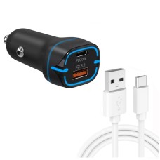 38W PD20W + QC3.0 USB Car Charger with USB to Type-C Data Cable, Length: 1m(Black)