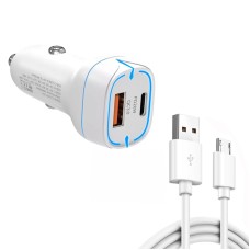 38W PD20W + QC3.0 USB Car Charger with USB to Micro USB Data Cable, Length: 1m(White)