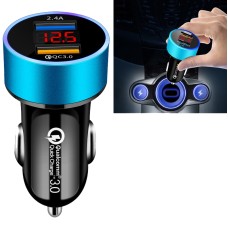 2 PCS Aluminum Ring Display Car Charger  QC3.0+2.4A Aluminum Alloy Multi-function Halo Digital Display Car Charger(Sapphire Blue)