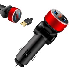 2 PCS Aluminum Ring Rotating Digital Display Car Charger Dual USB Multi-function Display Fast Charge 3.1A Car Charger(Champagne Red)