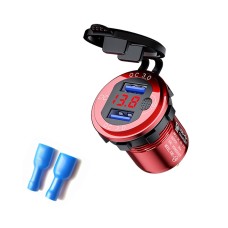 Aluminum Alloy Double QC3.0 Fast Charge With Button Switch Car USB Charger Waterproof Car Charger Specification: Red Shell Red Light With Terminal