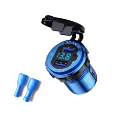 Aluminum Alloy Double QC3.0 Fast Charge With Button Switch Car USB Charger Waterproof Car Charger Specification: Blue Shell Blue Light With Terminal