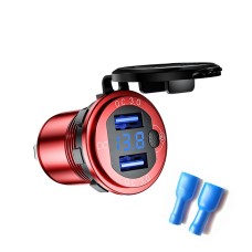 Aluminum Alloy Double QC3.0 Fast Charge With Button Switch Car USB Charger Waterproof Car Charger Specification: Red Shell Blue Light With Terminal