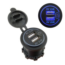 Car Motorcycle Modified Charger Double Aperture 4.2A With Touch Switch USB Car Charge(Blue Light)