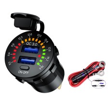Car Motorcycle Ship Modified With Colorful Screen Display USB Dual QC3.0 Fast Charge Car Charger, Model: P20-A With 60cm Line