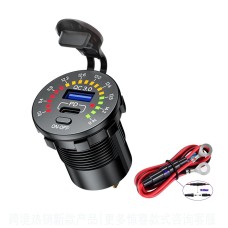 Car Motorcycle Ship Modified With Colorful Screen Display USB Dual QC3.0 Fast Charge Car Charger, Model: P20-C With 60cm Line