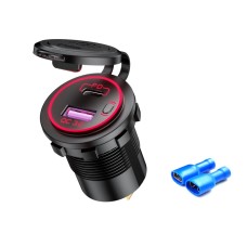 Car Motorcycle Ship Modified USB Charger Waterproof PD + QC3.0 Fast Charge, Model: Red Light With Terminal