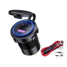 Car Motorcycle Ship Modified USB Charger Waterproof PD + QC3.0 Fast Charge, Model: Blue Light With 60cm Line