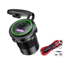 Car Motorcycle Ship Modified USB Charger Waterproof PD + QC3.0 Fast Charge, Model: Green Light With 60cm Line
