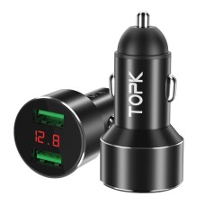 Topk G209 3.1A QC3.0 Двойная USB -быстро зарядка Цифровое автомобильное зарядное устройство (черное)