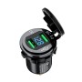 Car Motorcycle Modified USB Charger QC3.0 Metal Waterproof Fast Charge(Black Shell Blue Light)