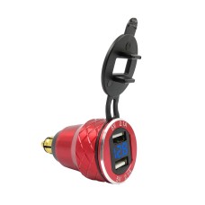 Car Motorcycle USB Charger Metal With Voltage Display Car Charger EU Plug(Red Blue Display)