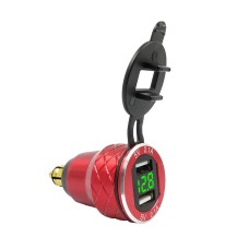 Car Motorcycle USB Charger Metal With Voltage Display Car Charger EU Plug(Red Green Display)