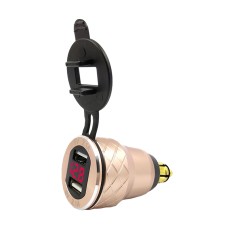 Car Motorcycle USB Charger Metal With Voltage Display Car Charger EU Plug(Golden Red Display)