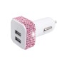 Diamond-Studded Dual USB Cigarette Lighter Car Charger(Pink)