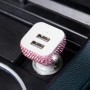 Diamond-Studded Dual USB Cigarette Lighter Car Charger(Pink)