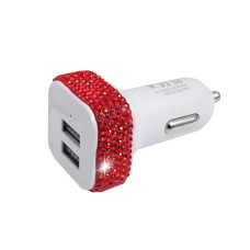 Diamond-Studded Dual USB Cigarette Lighter Car Charger(Big Red)