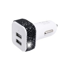 Diamond-Studded Dual USB Cigarette Lighter Car Charger(Black)