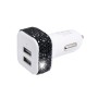 Diamond-Studded Dual USB Cigarette Lighter Car Charger(Black)