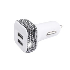 Diamond-Studded Dual USB Cigarette Lighter Car Charger(Bright Black)