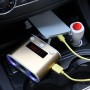 5V / 2.4A & Quick Charge 2.0 USB Port + Triple Cigarette Lighter Socket with Battery Voltage & Temperature Display Car Charger(Gold)