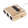 5V / 2.4A & Quick Charge 2.0 USB Port + Triple Cigarette Lighter Socket with Battery Voltage & Temperature Display Car Charger(Gold)